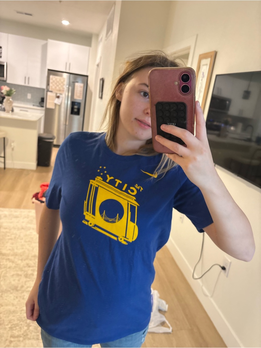 Nike Blue T-Shirt with Yellow Graphic